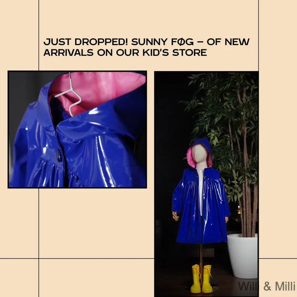 Blue Hooded RainCoat Pink Lining Button