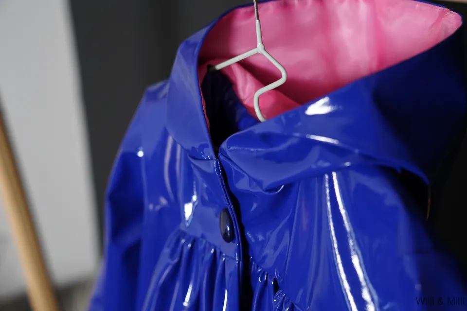 Blue Hooded RainCoat Pink Lining Button — photo 2