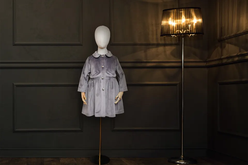 Gray Velvet Coat With Sash Bow French Collar