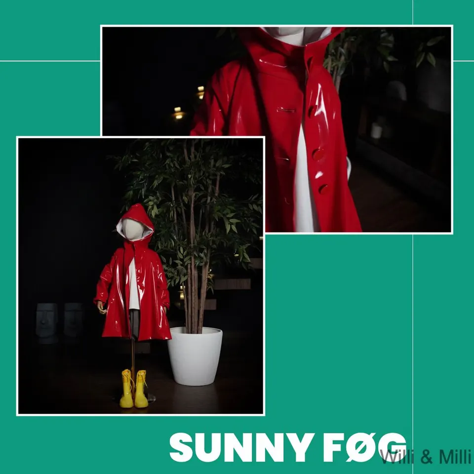 Red Hooded RainCoat Red Button