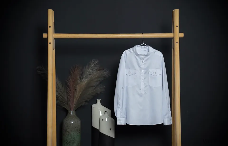White Fabric Oxford-Button Shirt With Stripes