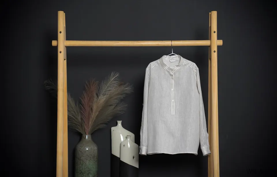 Beige Canvas Fabric Oxford-Button Shirt