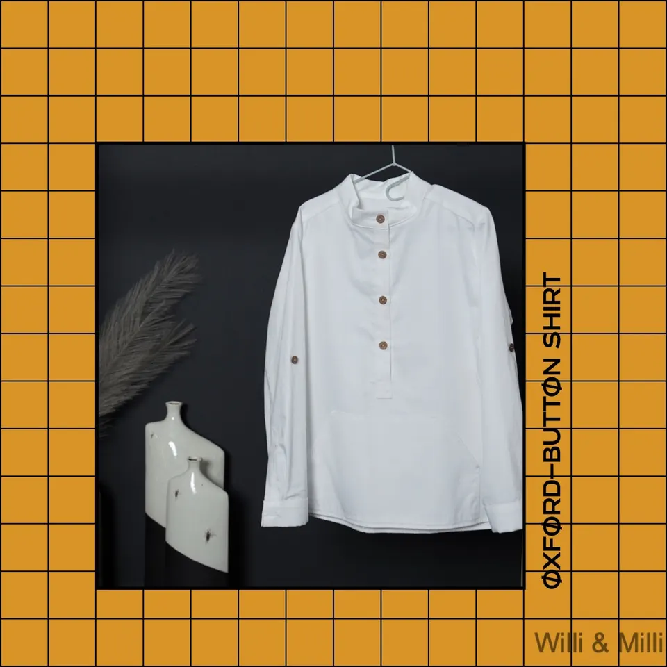 White Oxford-Shirt Wood Button And Trapeze Pocket