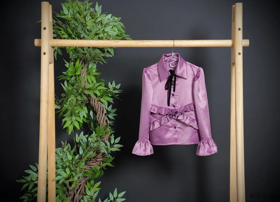 Purple Blouse Black Velvet Ribbon Black Button
