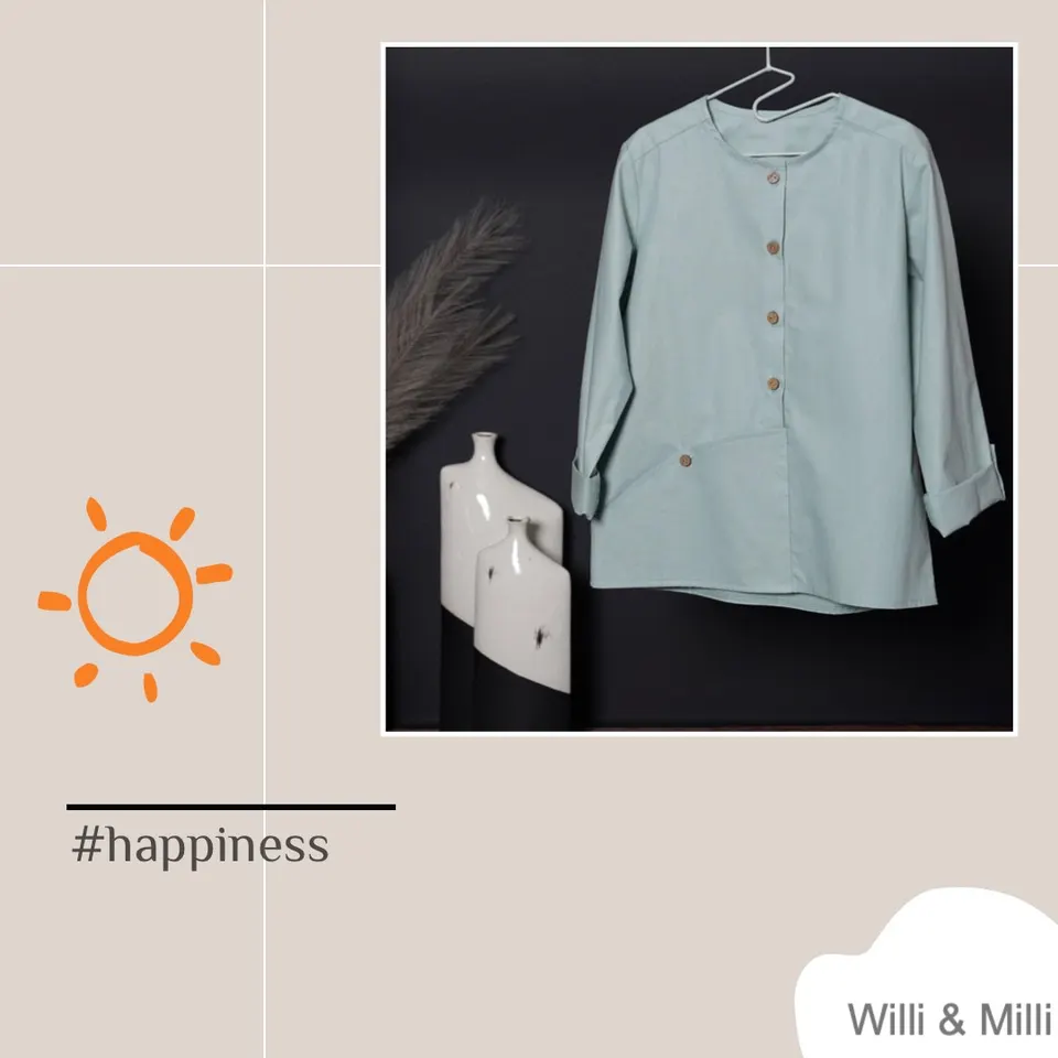 Turquoise Oxford-Shirt Button Trapeze Pocket