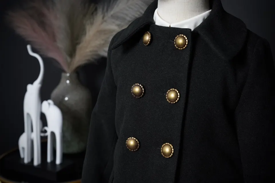 Black Coat With Gold Accessory Button — photo 2