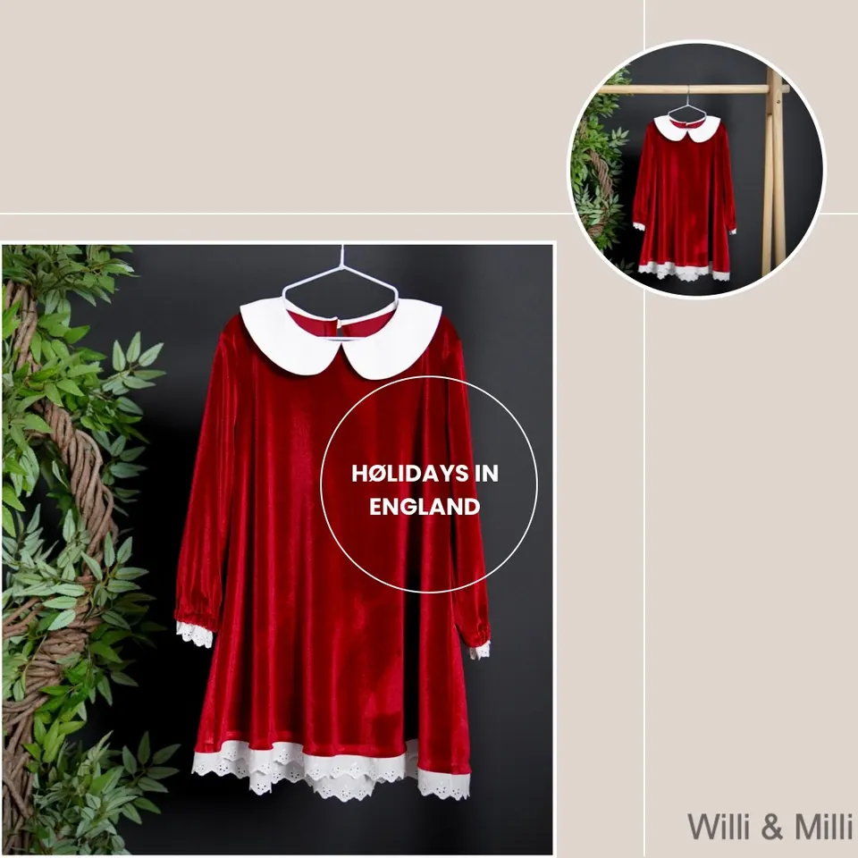 Burgundy Velvet Dress With White Collar
