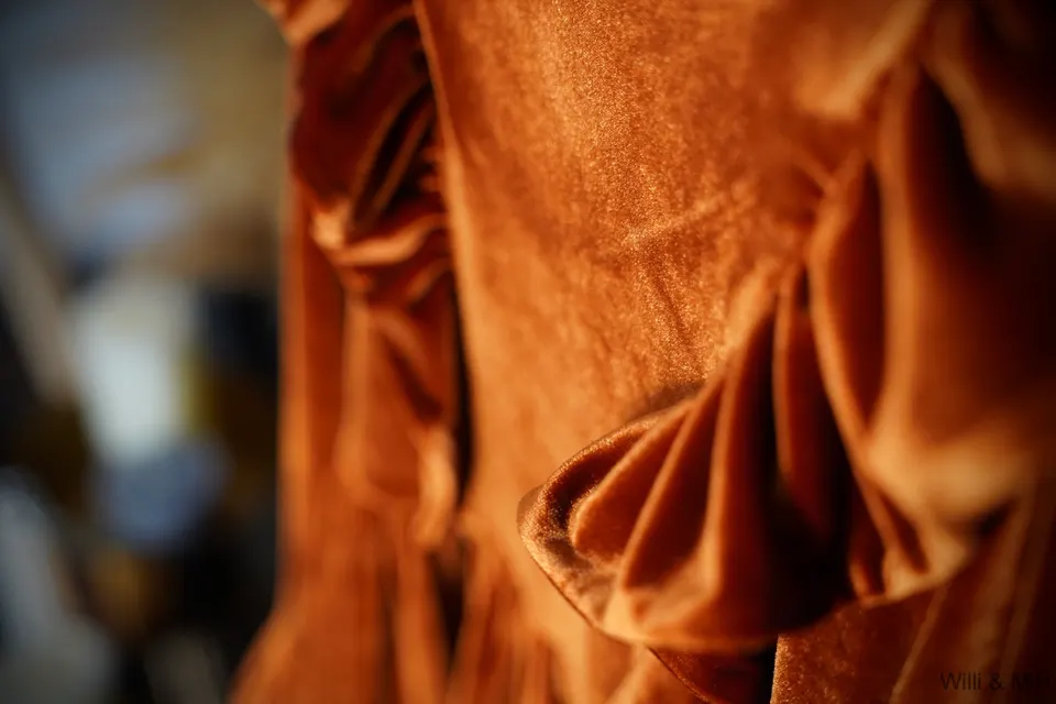Brick Velvet Ruched Dress Buttons — photo 2