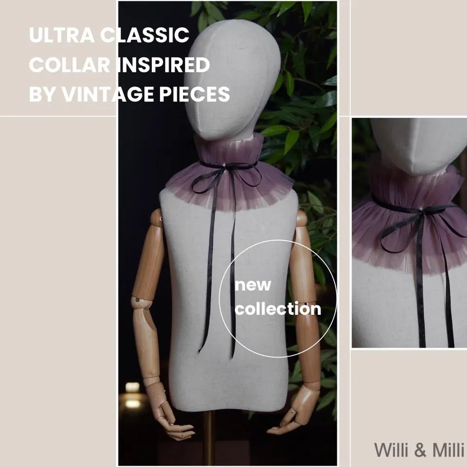 Purple Tule Fabric Classic Collar With Black Ribbon