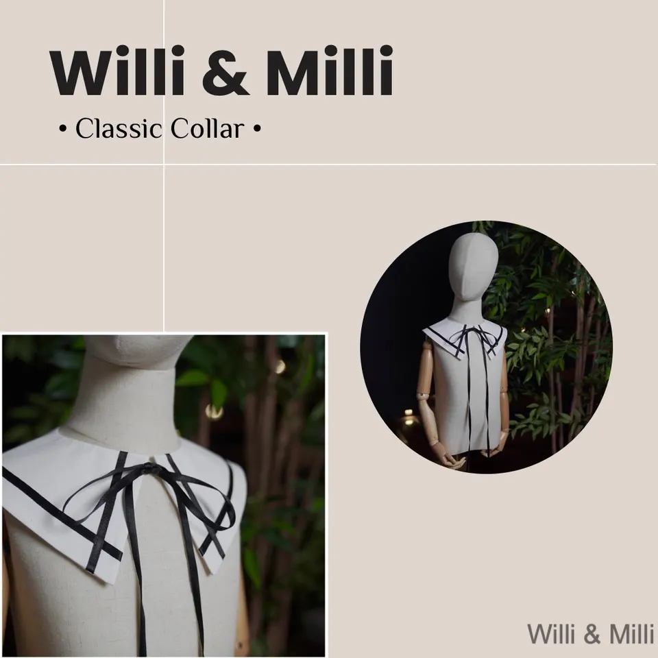 White Satin Collar With Black Ribbons