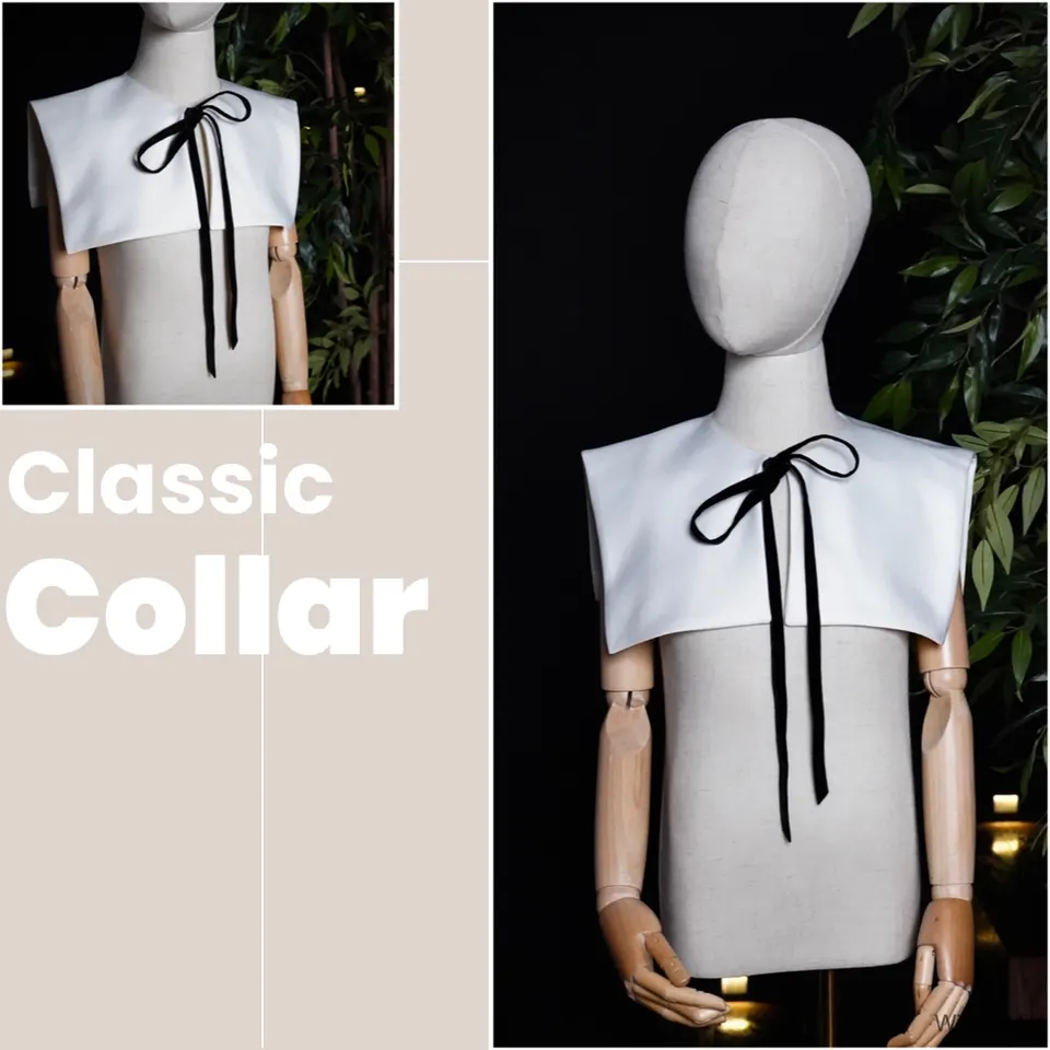 White Satin Big Classic Collar