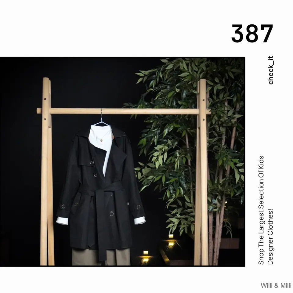 Boy's Black Trench Coat With Cocoa Cubic Lining