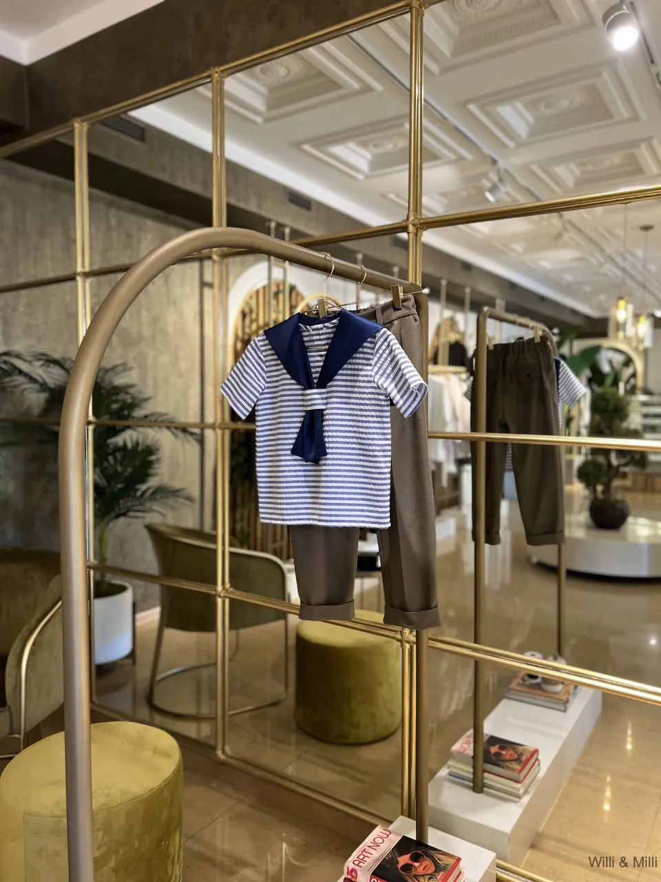 Striped Linen Sailor Style Shirt With Blue Collar