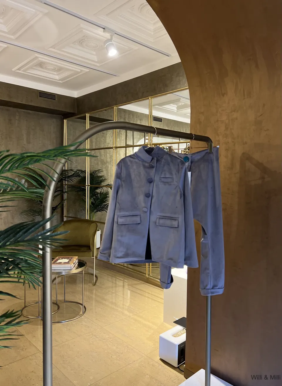 Light Gray Velvet Jacket With Blue Lining
