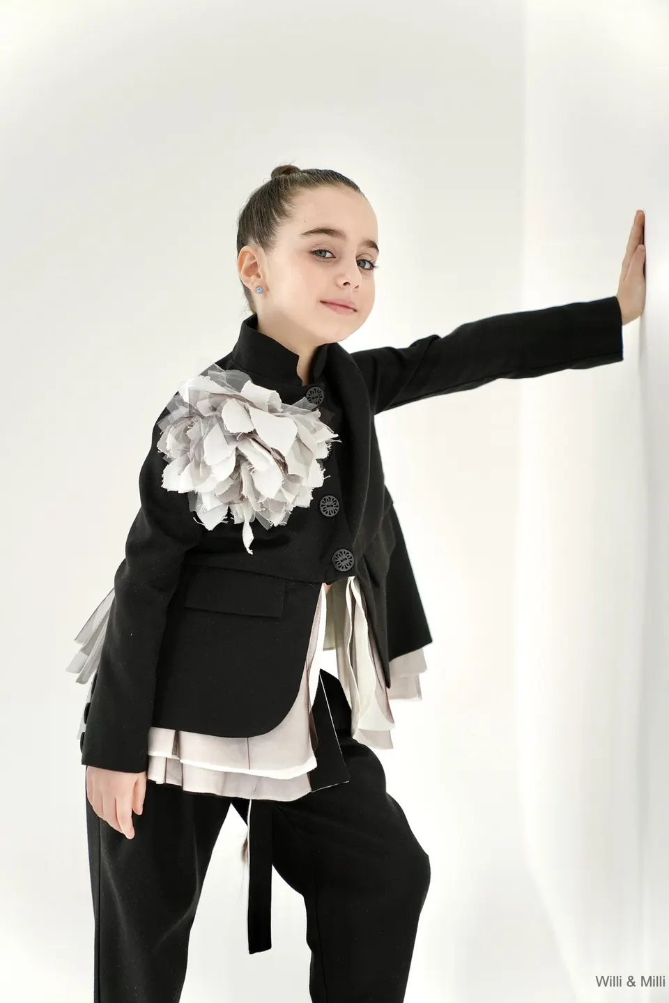 Amish Style Black Jacket With White Linen & Tulle Details