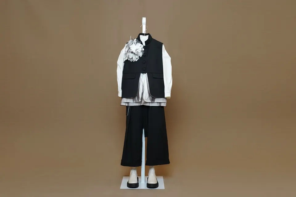 Black Designer Vest With Flower