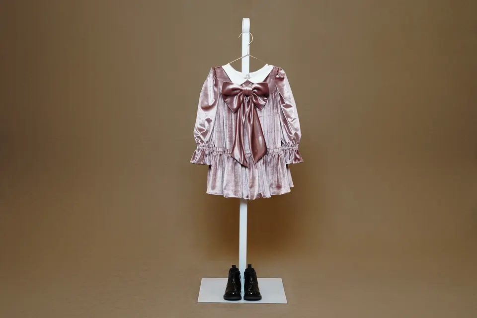 Light Pink Velvet Ruched Dress With French Collar