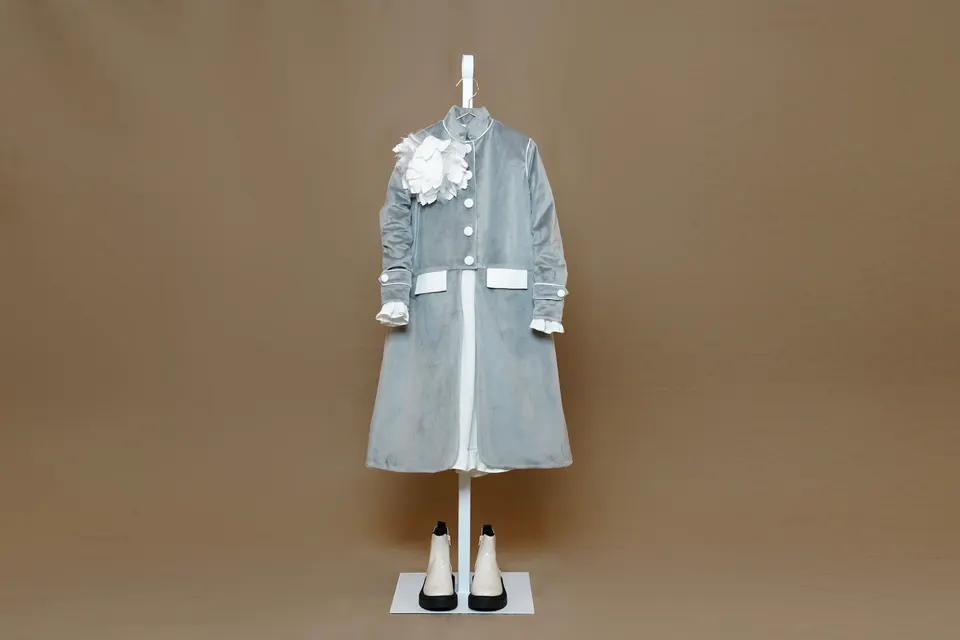 Light Gray Velvet  Paris Coat With Details