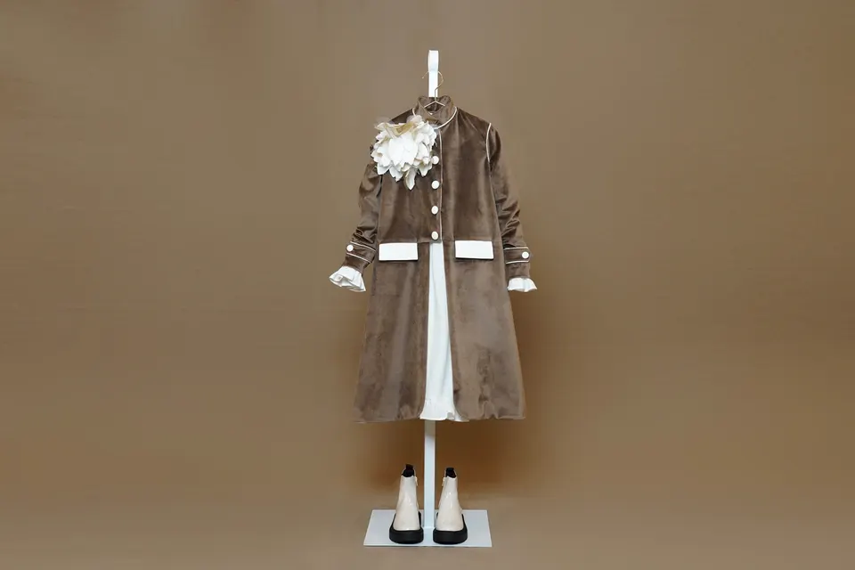 Brown Velvet Paris Coat With Details
