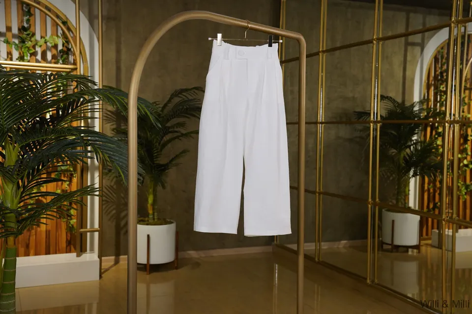 White Linen Classic Wide-Trousers — photo 3