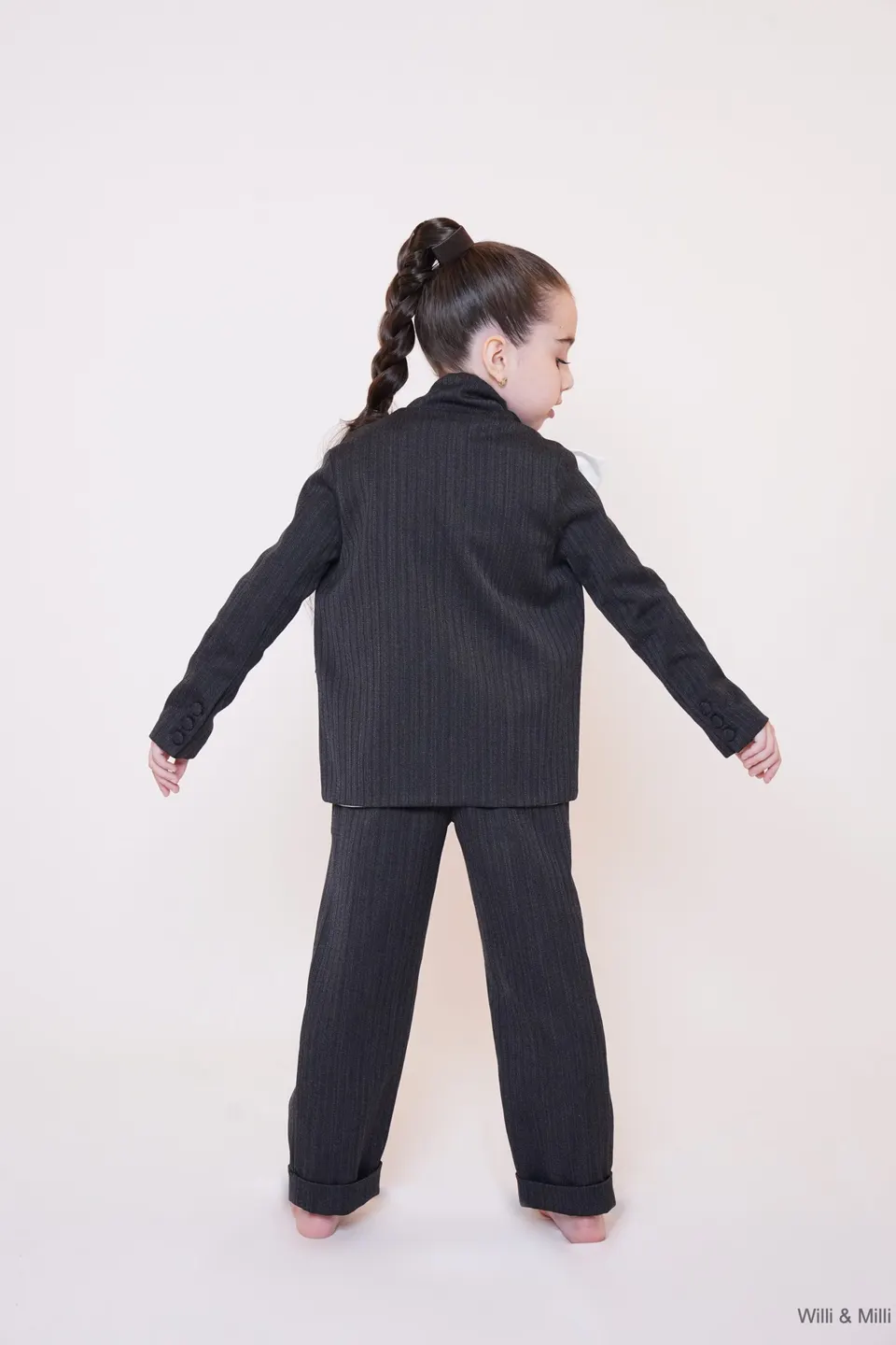 Dark Gray Striped Classic Jacket With White Lining — photo 4