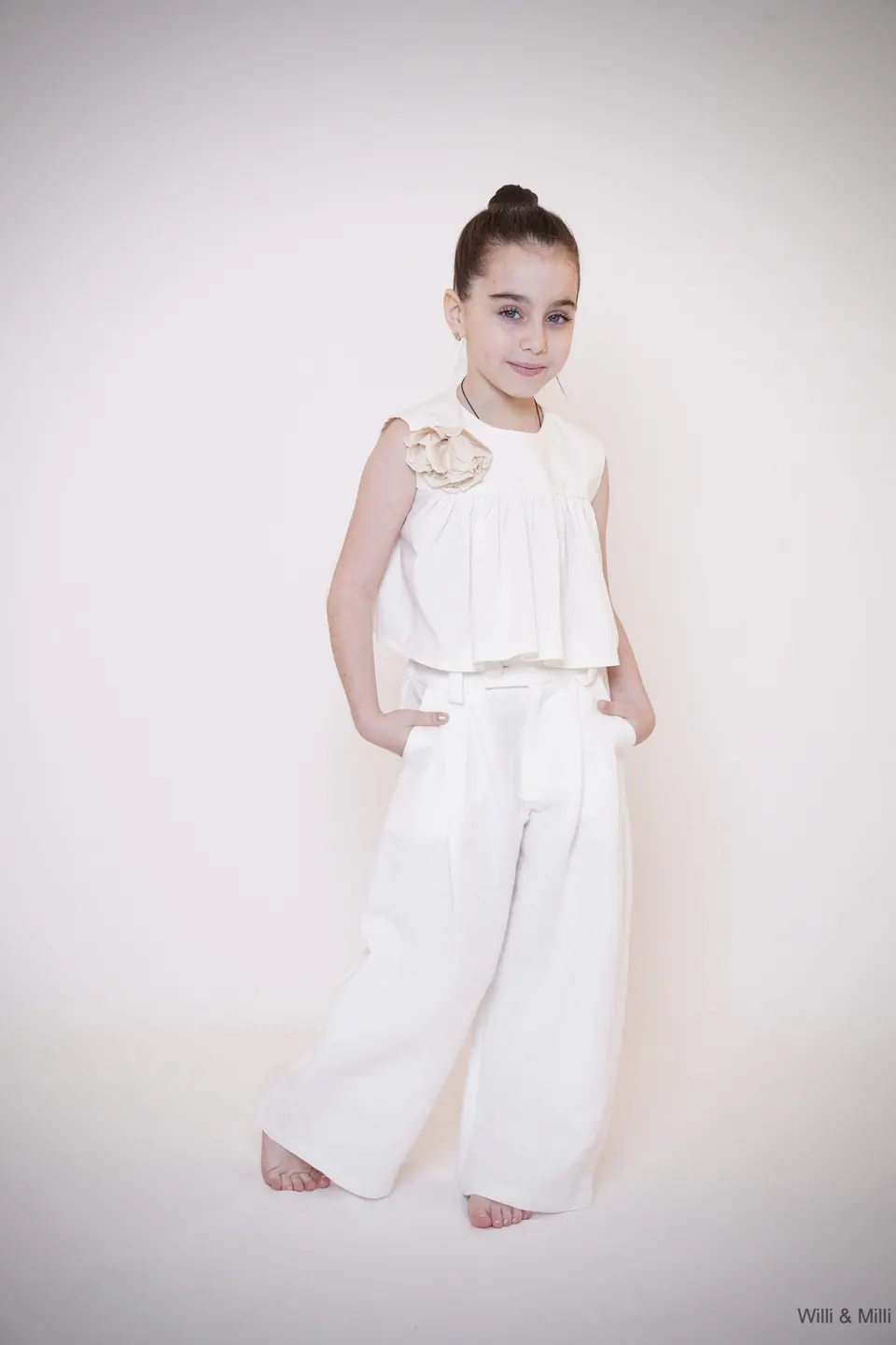 Beige Cotton Blouse With Flower
