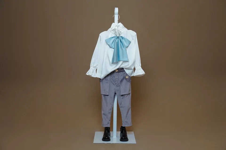 Gray Velvet Little Trousers With Buttons