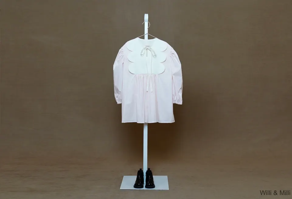 Flower Collar Light Pink Cotton Dress