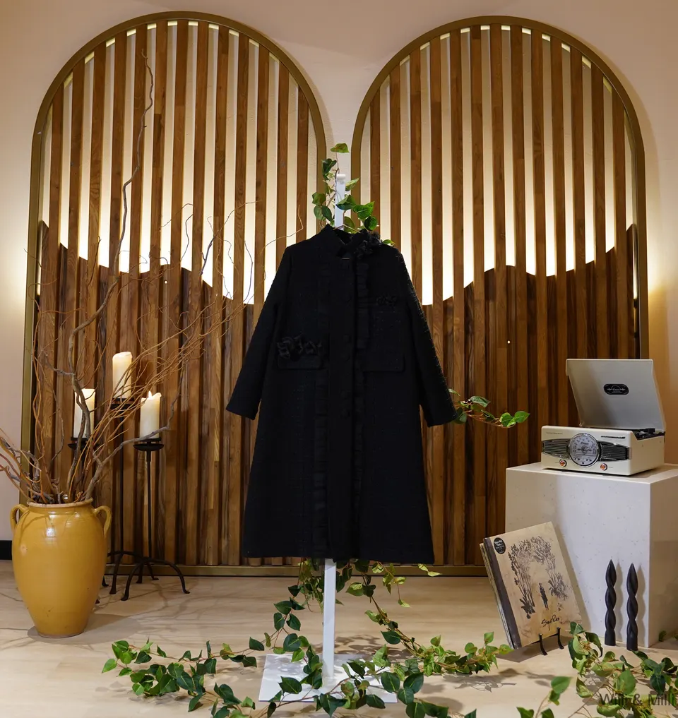 Black Paris Knitted Coat With Flowers
