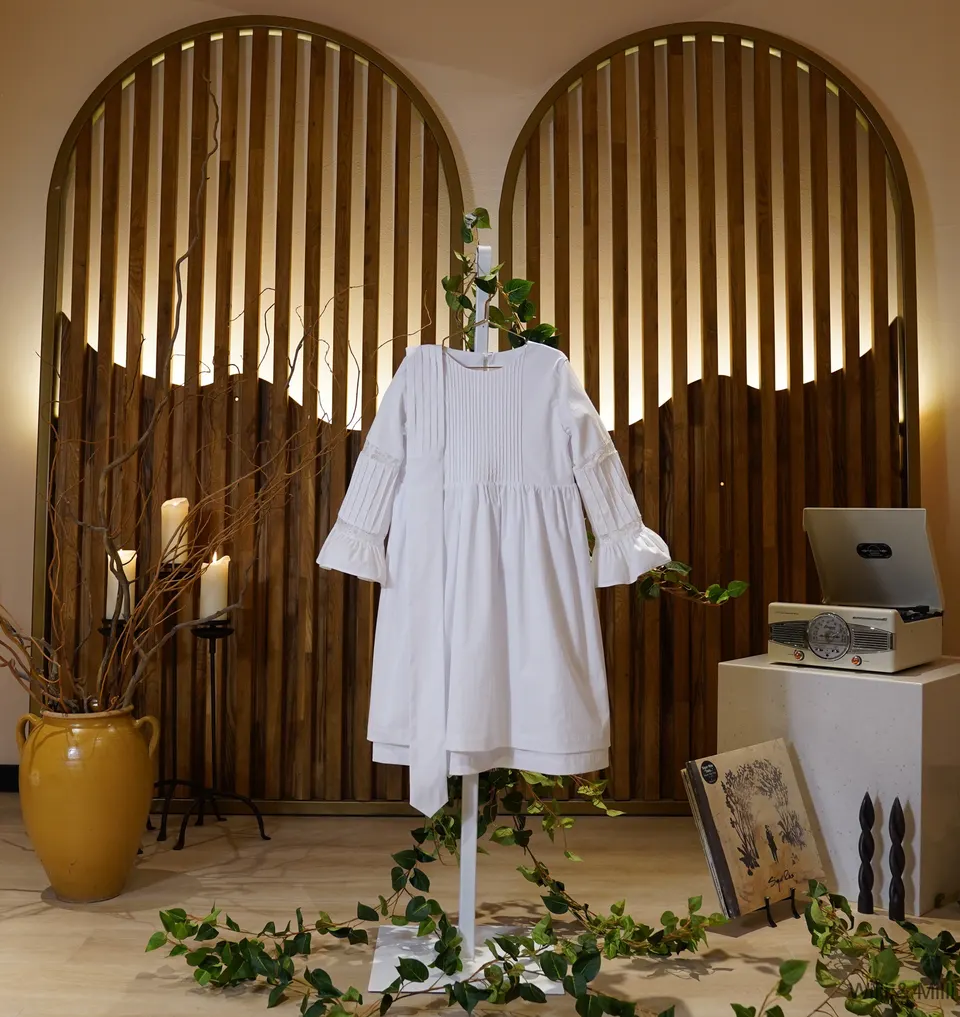 White Silk Cotton Ruched Dress