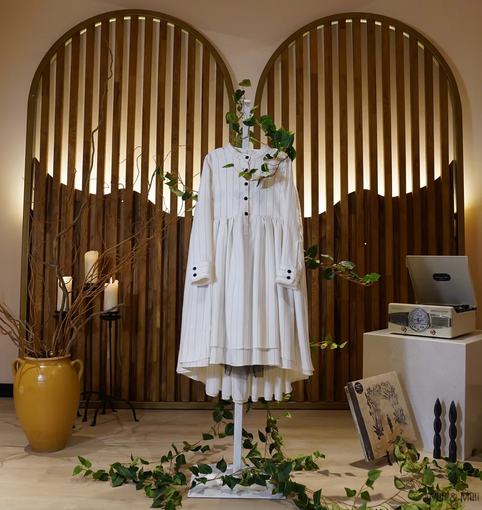 Beige Striped Fairy Dress With Flower