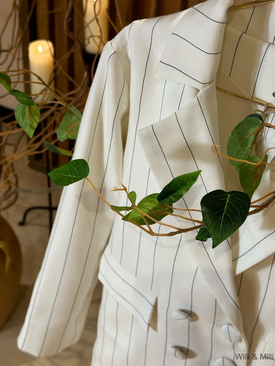 Beige Striped Classic Jacket Back Details