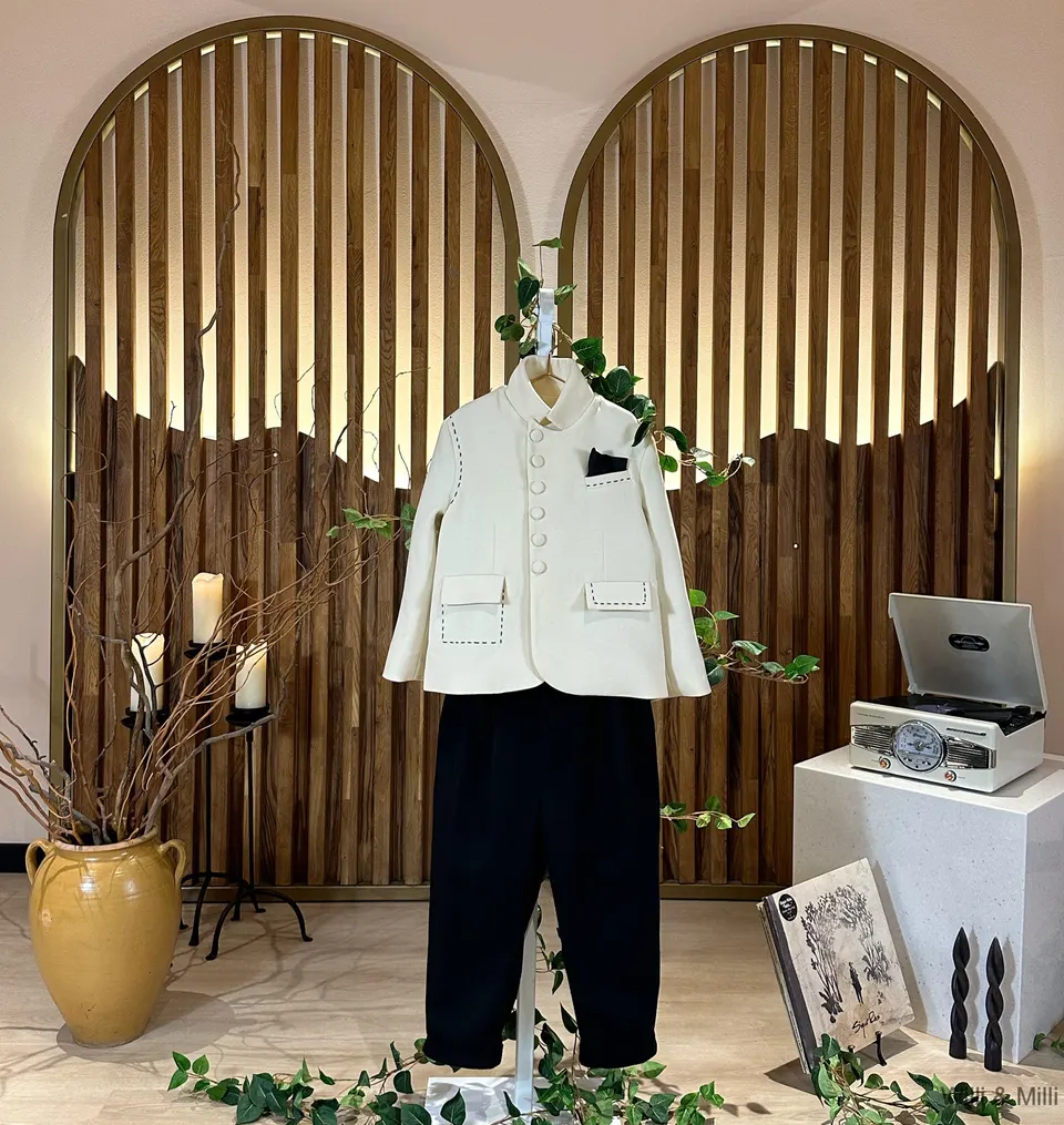 White Wool Jacket Outer Seam & Black Lining