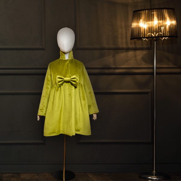 Green Velvet Coat With Sash Bow