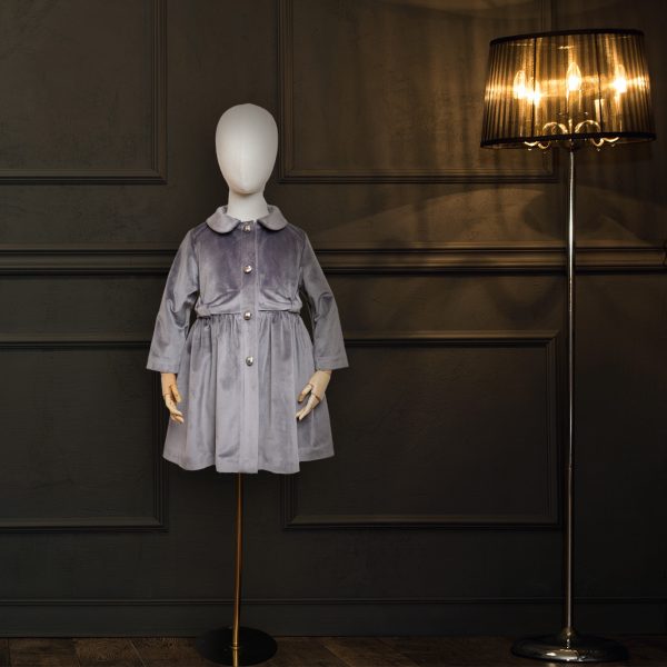 Gray Velvet Coat With Sash Bow French Collar