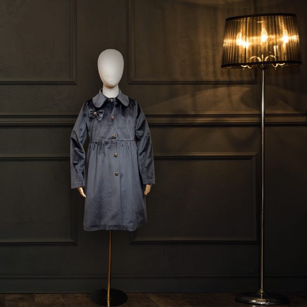 Gray Velvet Coat French Collar