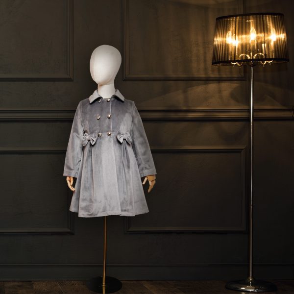 Light Gray Velvet Coat With Sash Bows