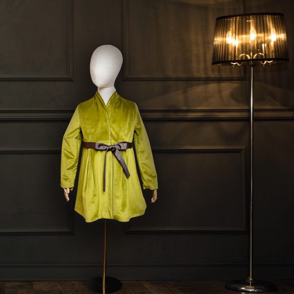 Green Velvet Coat With Gray Ribbon