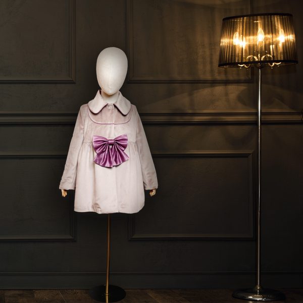 Light Violet Velvet Coat In Front Purple Sash Bow