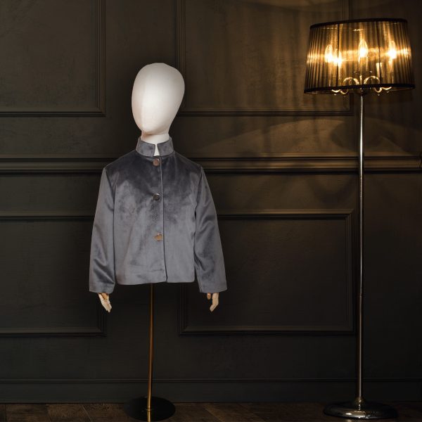 Dark Gray Velvet Jacket Stand-Up Collar