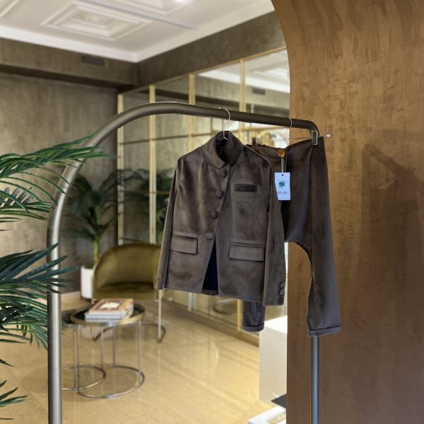 Brown Velvet Low-Crotch Trousers With One Button