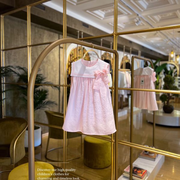 Pink Classic Dress With Big White Collar And Sash-Bow
