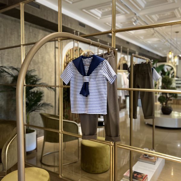 Striped Linen Sailor Style Shirt With Blue Collar