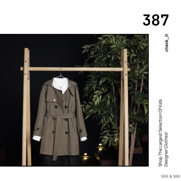 Boy's Beige Trench Coat With Cocoa Cubic Lining