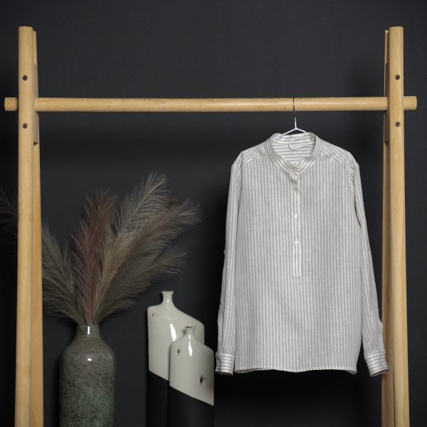 Beige Canvas Fabric Oxford-Button Shirt