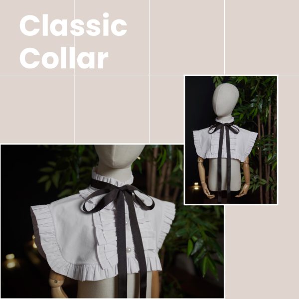 Vintage Classic Collar With Dark Ribbon And Pearl Buttons