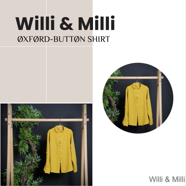Yellow Shirt Stand-Up Collar White Button