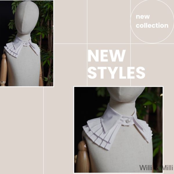White Satin Ruched Classic Collar With Pearl Button
