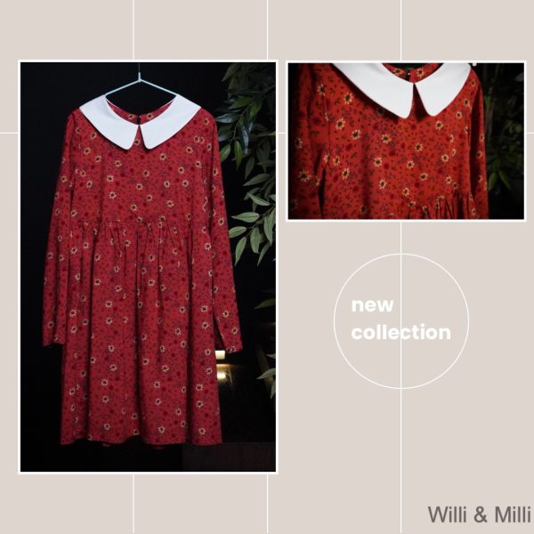 Vintage Colorful Brick Dress With White Collar, GIRL