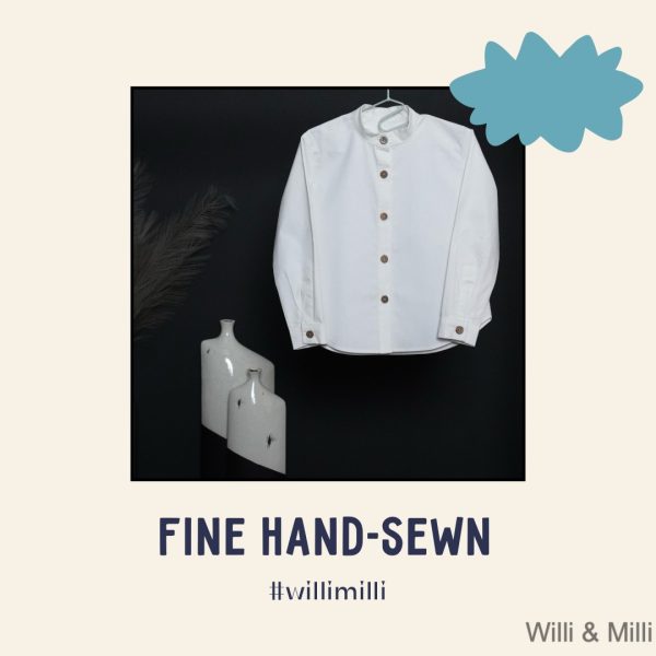 White Oxford-Shirt Stand-Up Collar Wood Button